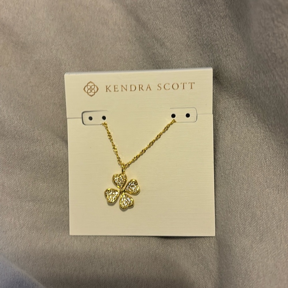 Kendra Scott crystal gold four leaf clover gold new necklace